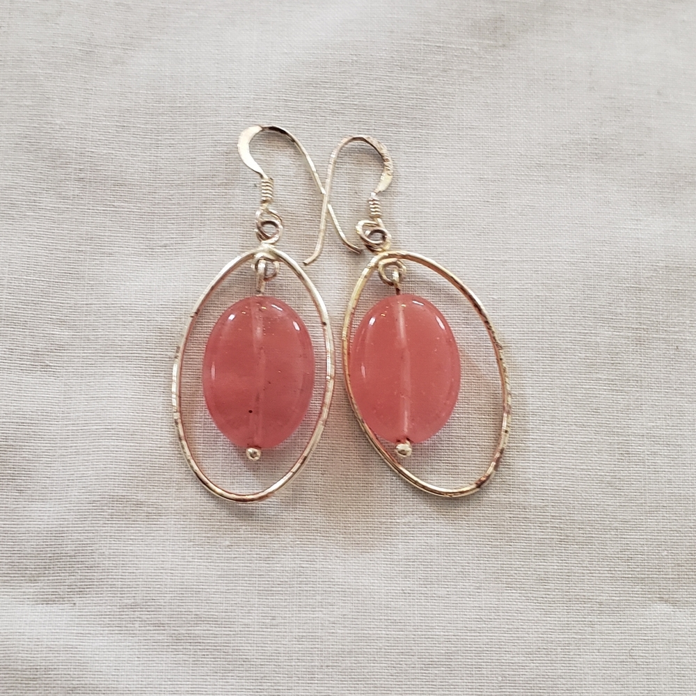 Dangle Earrings Sterling 925 & Rose Quartz 1.75"